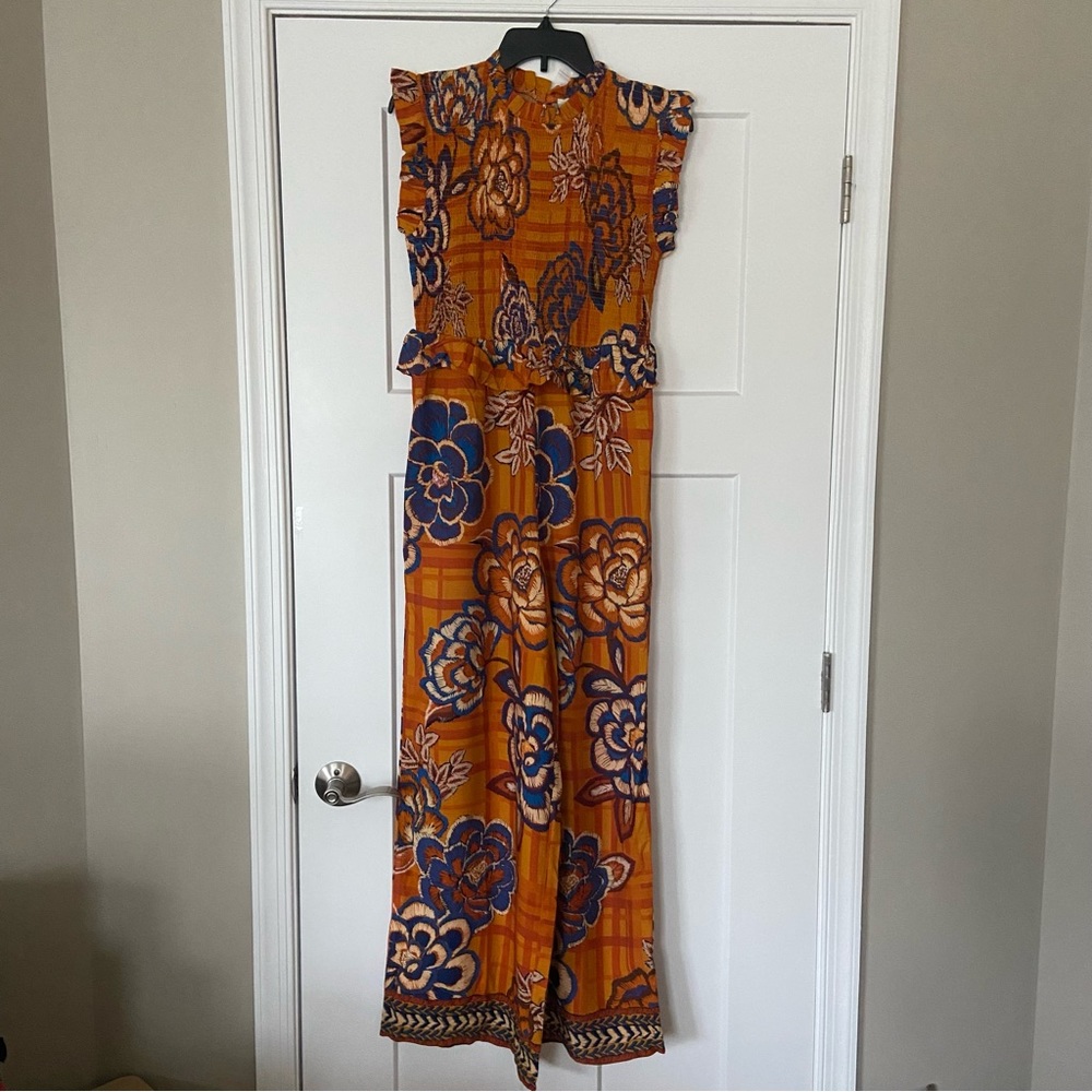 🌿|NWT| Farm x Anthropologie Smocked Wide Leg Jumpsuit - Picture 10 of 12